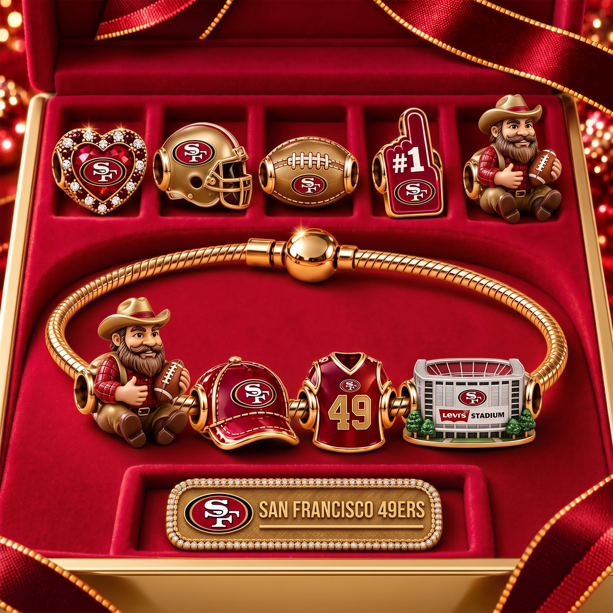 SF x Premium NFL Fan Charm Bracelet - Pandora Style Sports Charm Set