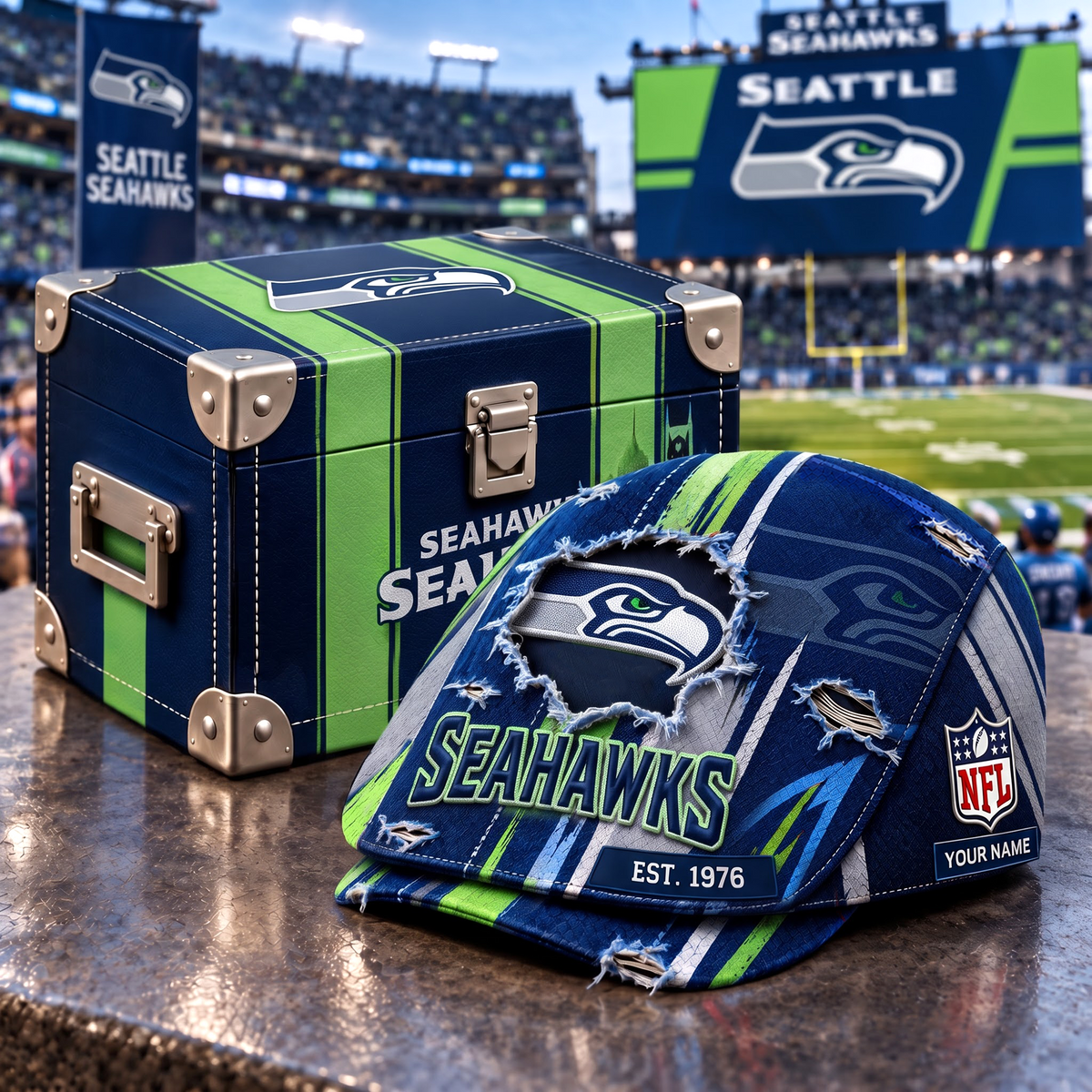 SS x NFL Distressed Flat Cap Set with Luxury Storage Box