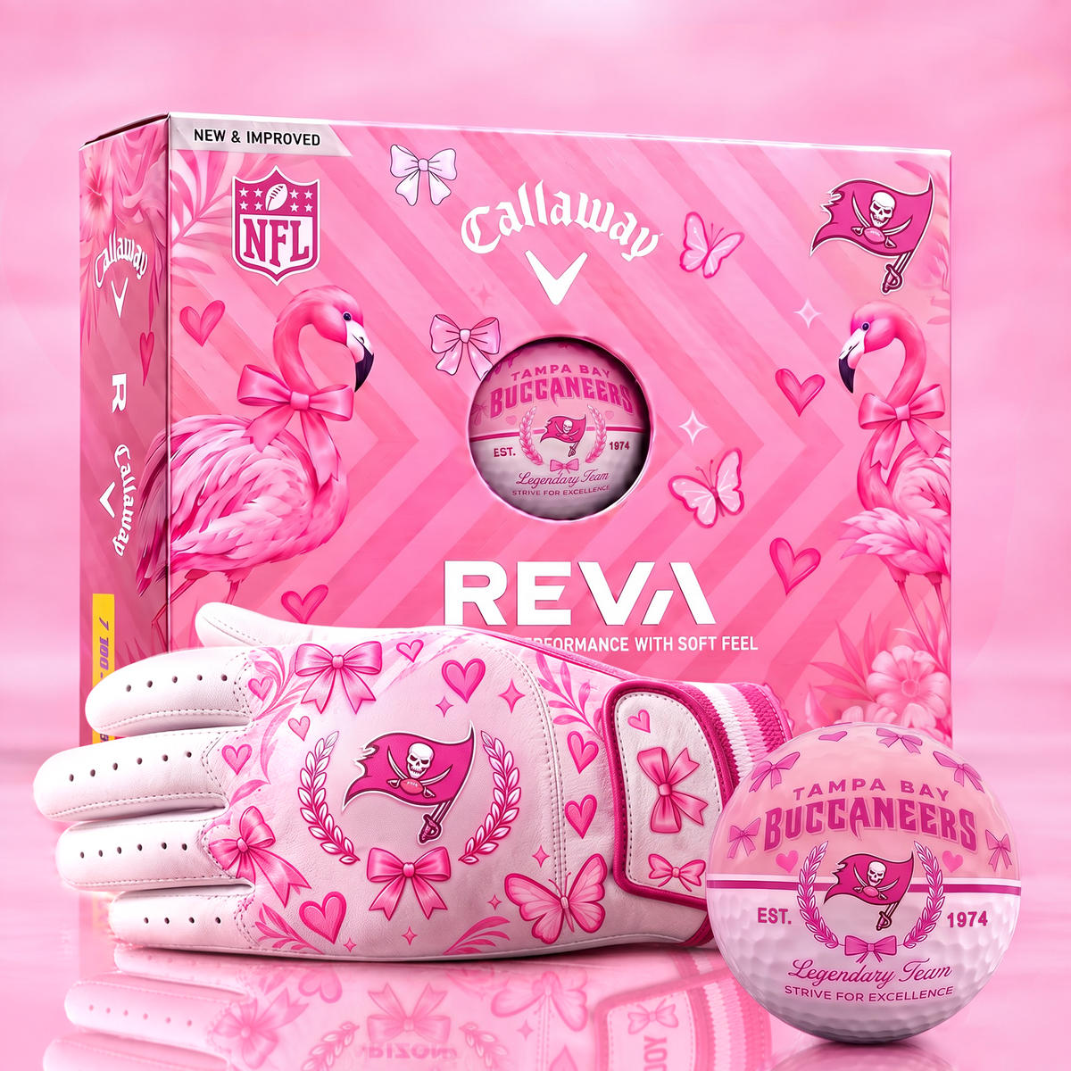 TBB x NFL Pink Coquette Ladies Golf Balls & Glove Gift Box Set – Callaway REVA Edition