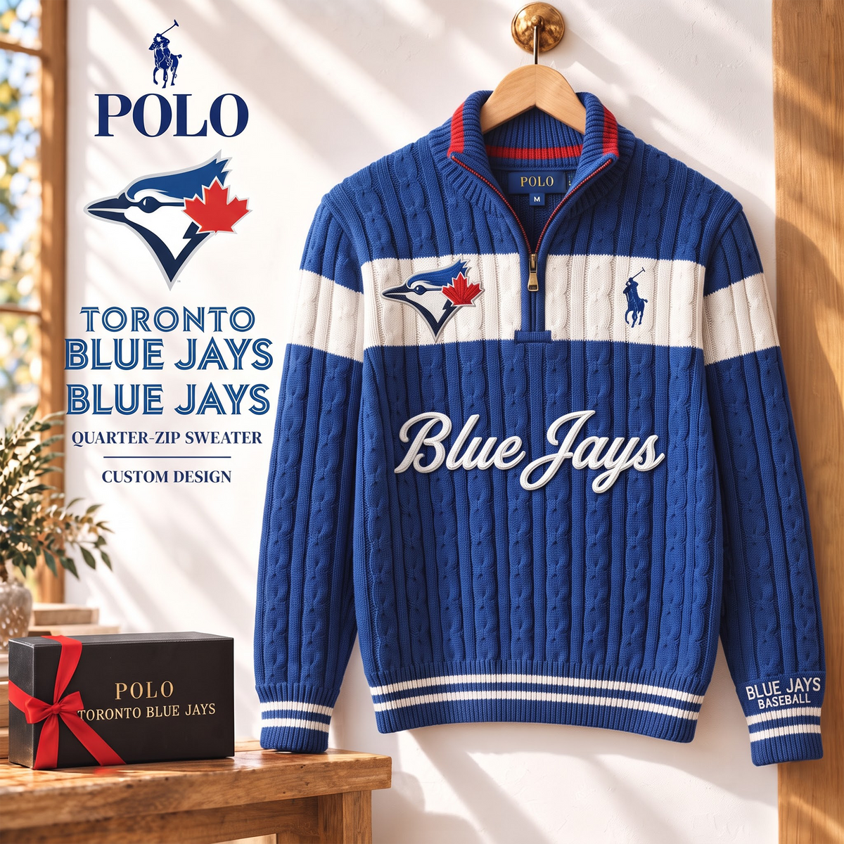 TBJ x PREMIUM MLB Varsity Cable-Knit Quarter-Zip Sweater