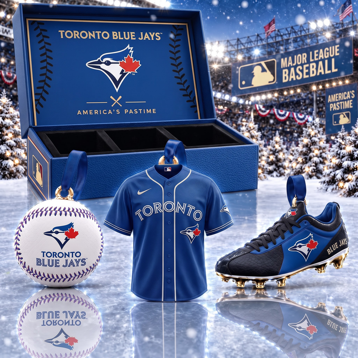 TOR X MLB Holiday Collector Ornament Box - 3-Piece Baseball Ornament Set