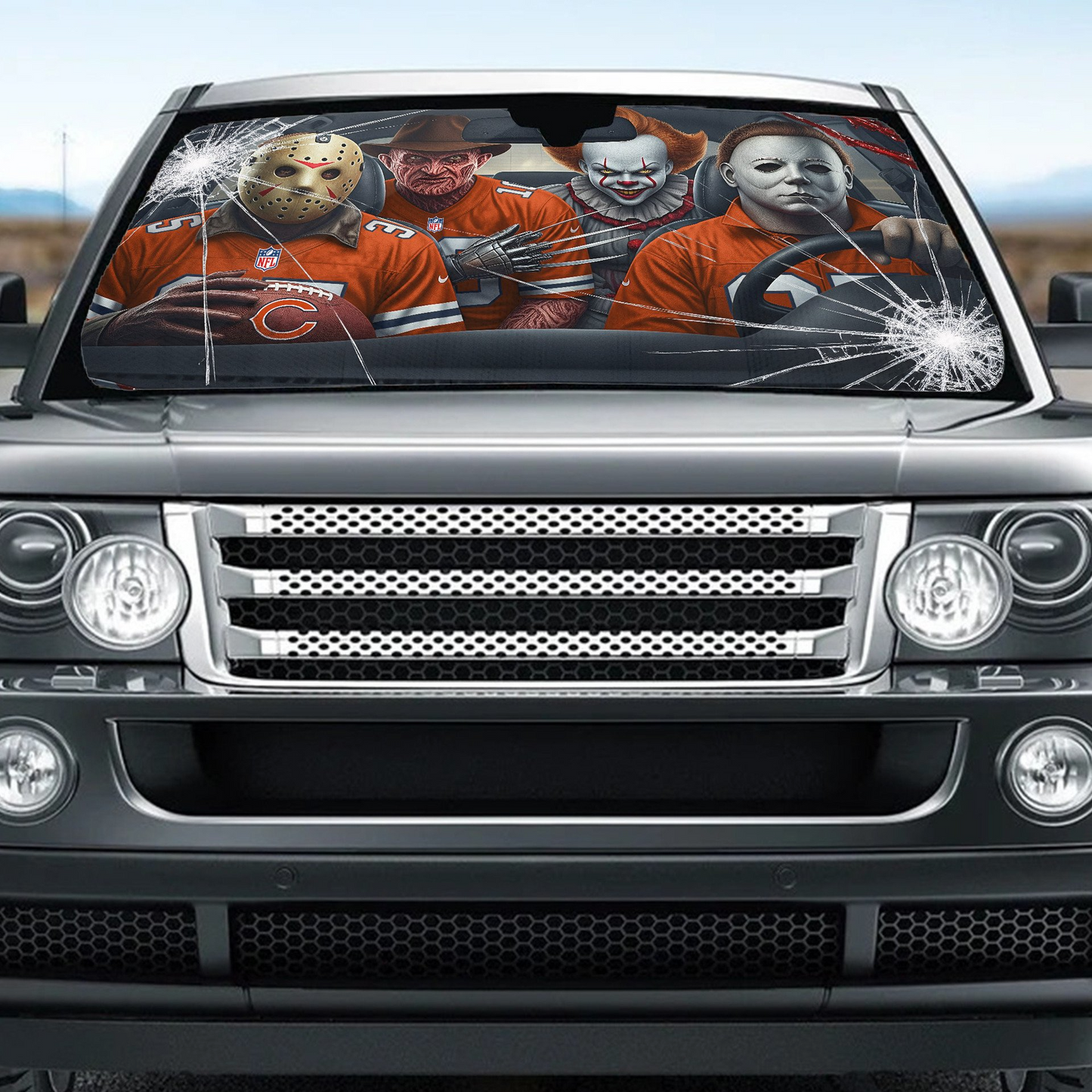 CHI x NFL Horror Car Sunshade For Fan DDT CTND