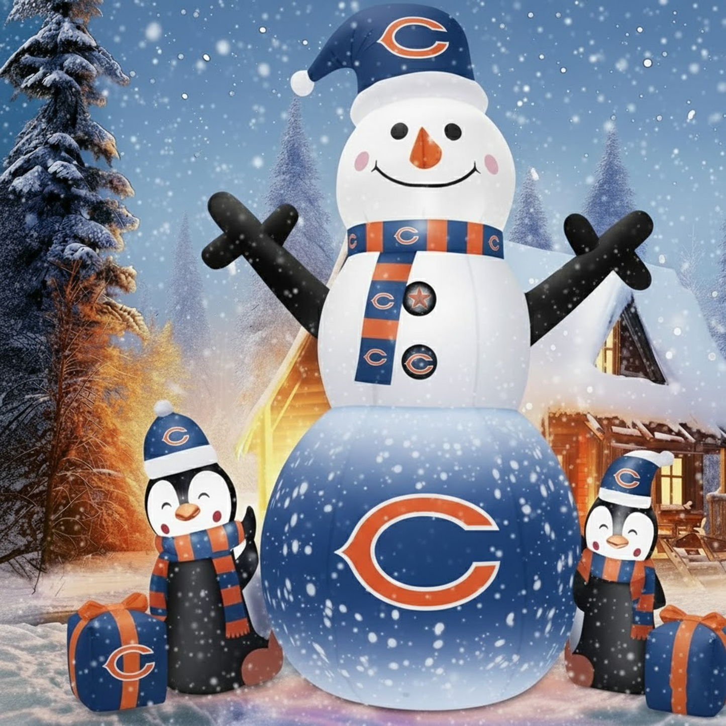 CHI X NFL Inflatable Snowman Decoration with Penguin Companions NAK NHT