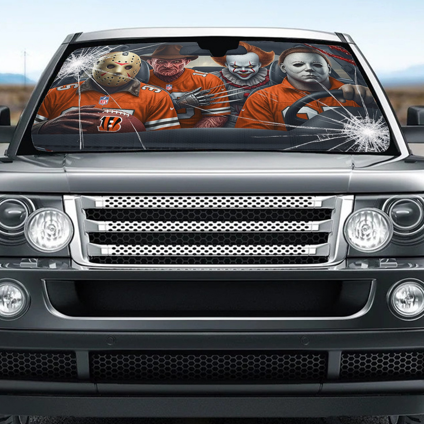 CIN x NFL Horror Car Sunshade For Fan DDT CTND