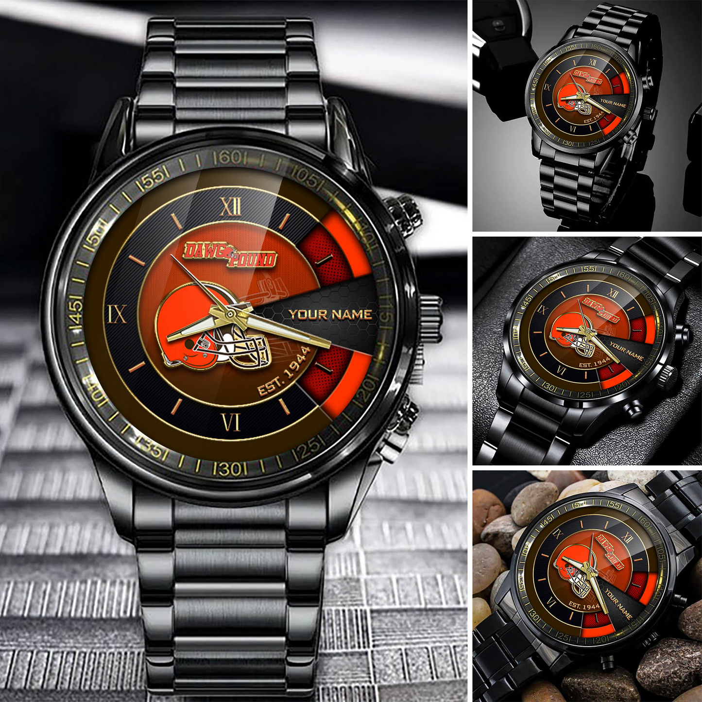 Customize Your Name CLE x NFL Black Fashion Watch Fan Gifts DDT CTND