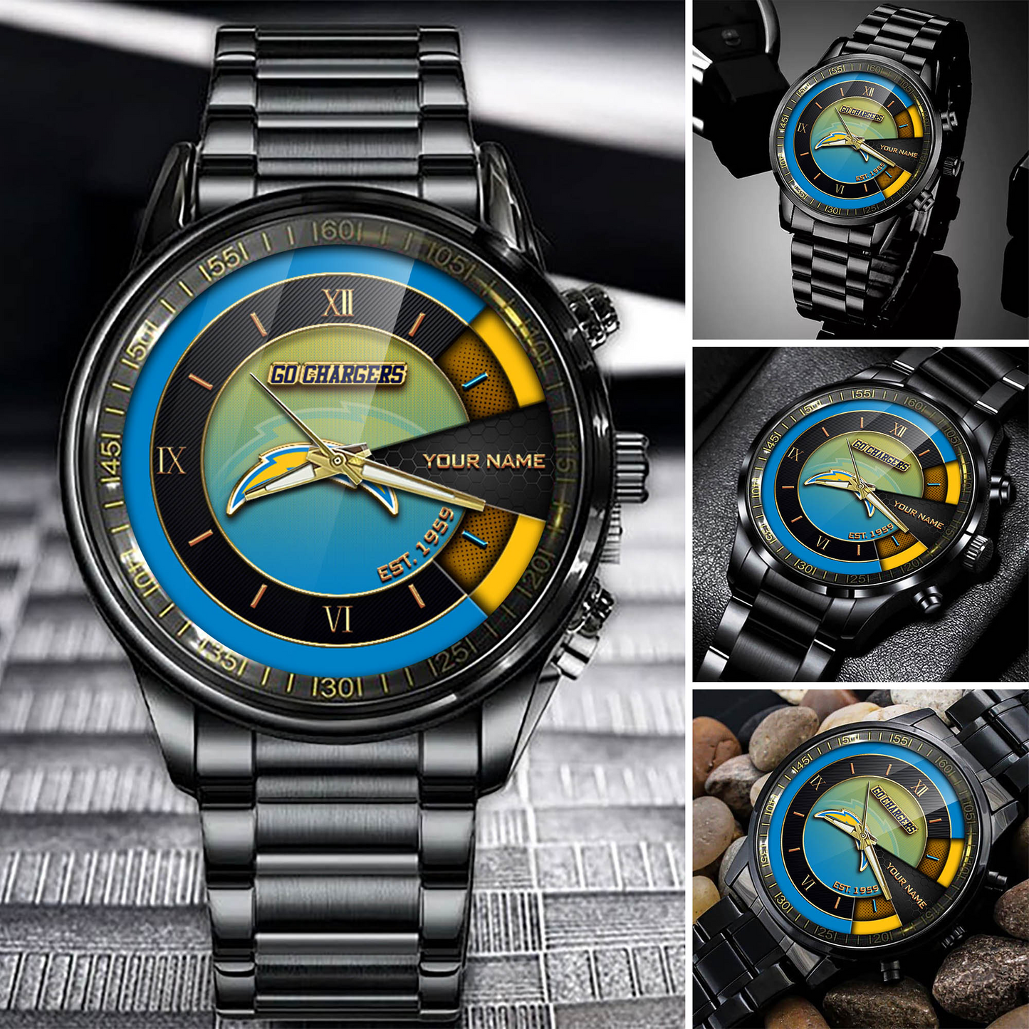 Customize Your Name LAC x NFL Black Fashion Watch Fan Gifts DDT CTND