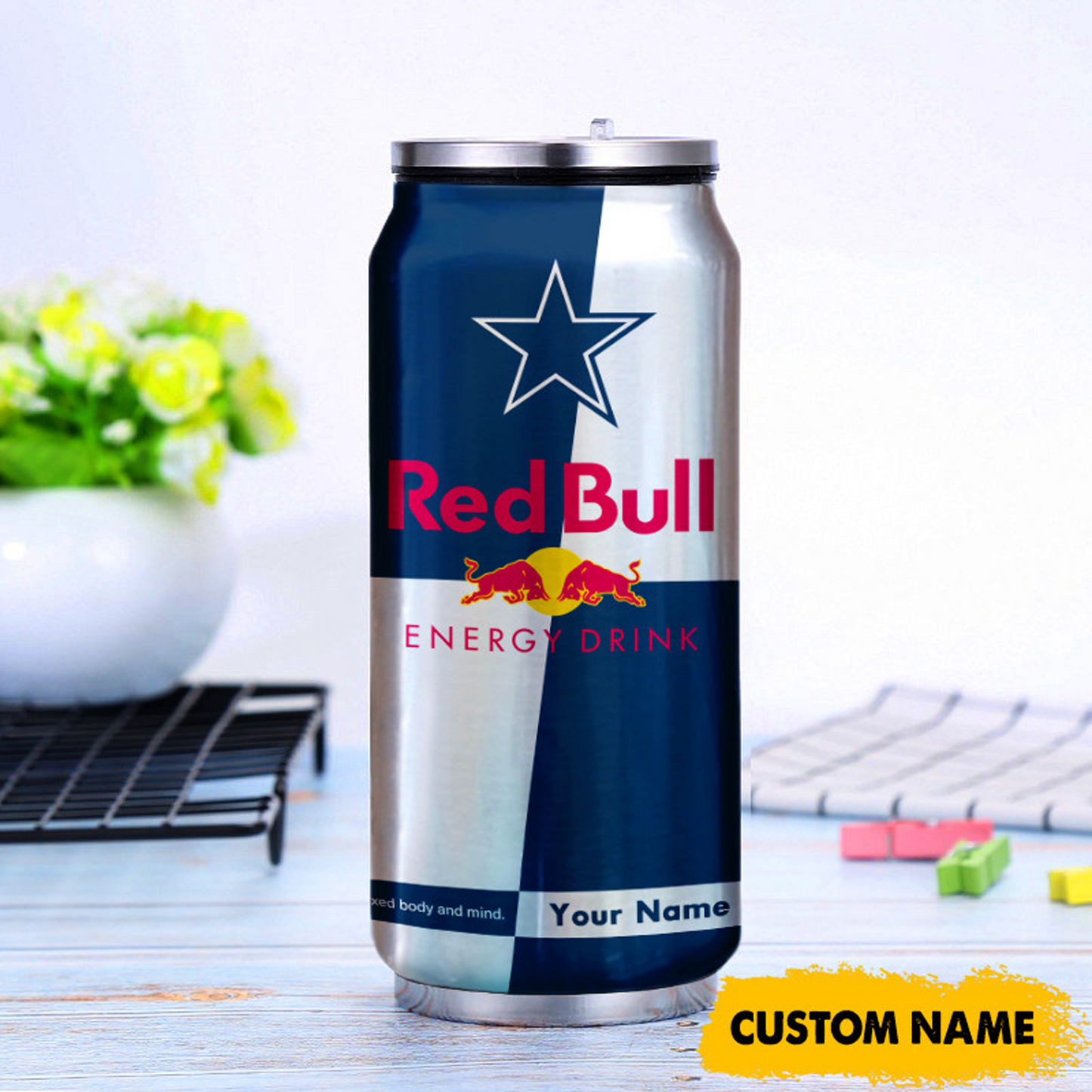 DAL x NFL Mix RedB Drink Can Tumbler Custom Any Name DATND TANTD