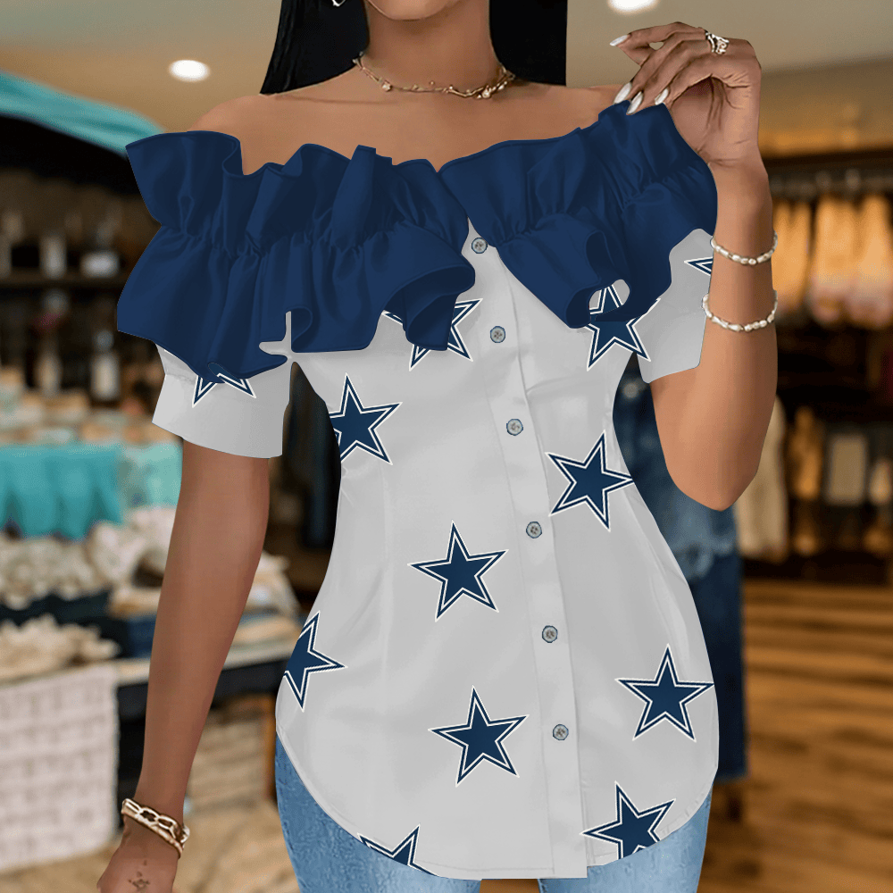 DC Premium NFL Women Ruffle Off-Shoulder Blouse DDT CTND