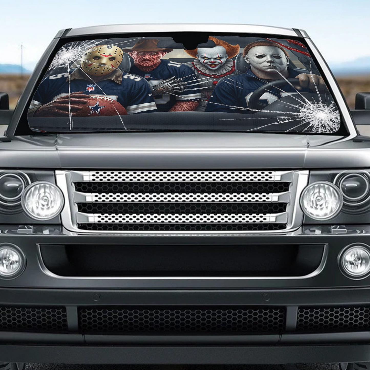 DC x NFL Horror Car Sunshade For Fan DDT CTND