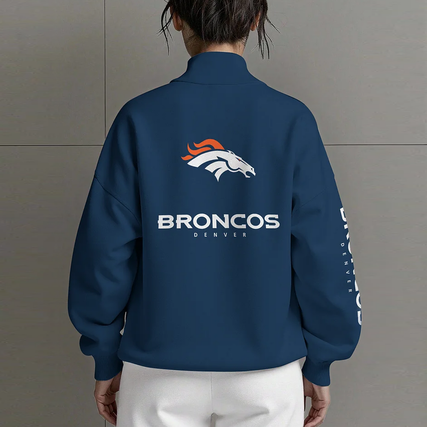 DEN X NFL Women Plain Color Zip Up Long Sleeve Sweatshirt NAK NHT