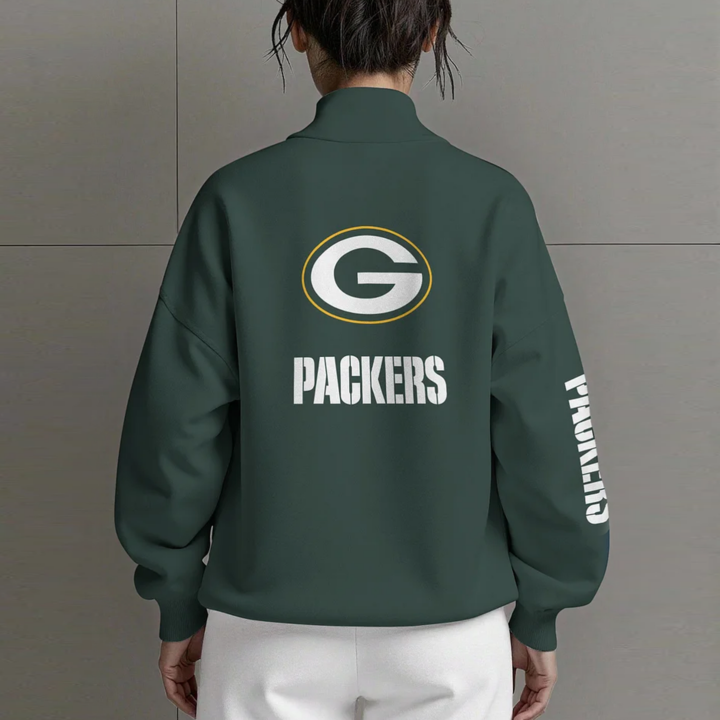 GB X NFL Women Plain Color Zip Up Long Sleeve Sweatshirt NAK NHT