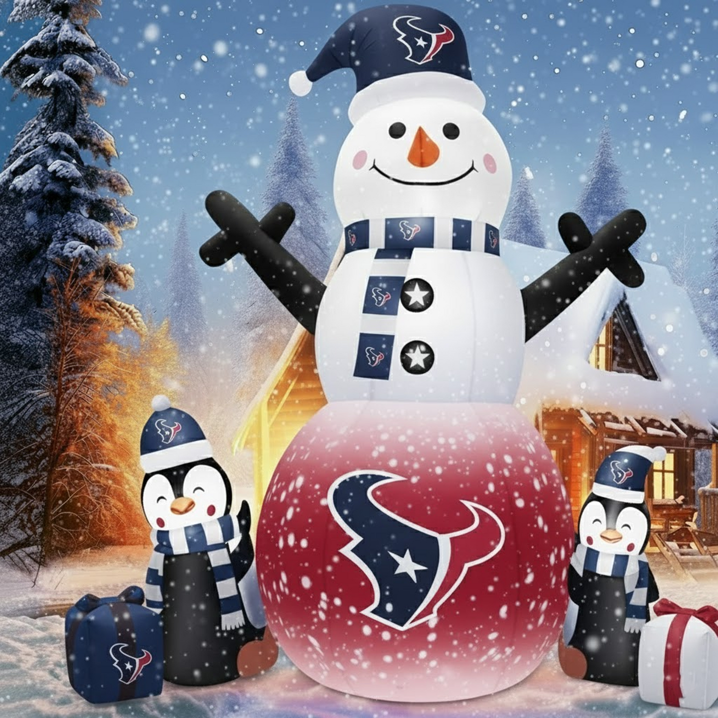 HOU X NFL Inflatable Snowman Decoration with Penguin Companions NAK NHT