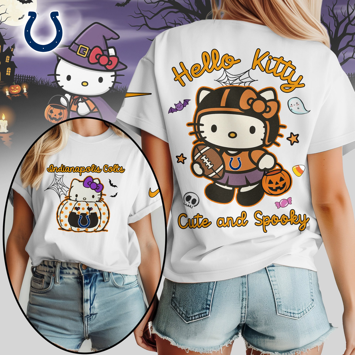IC Premium NFL Hello Kitty Cute & Spooky Halloween Women Shirt DDT CTND