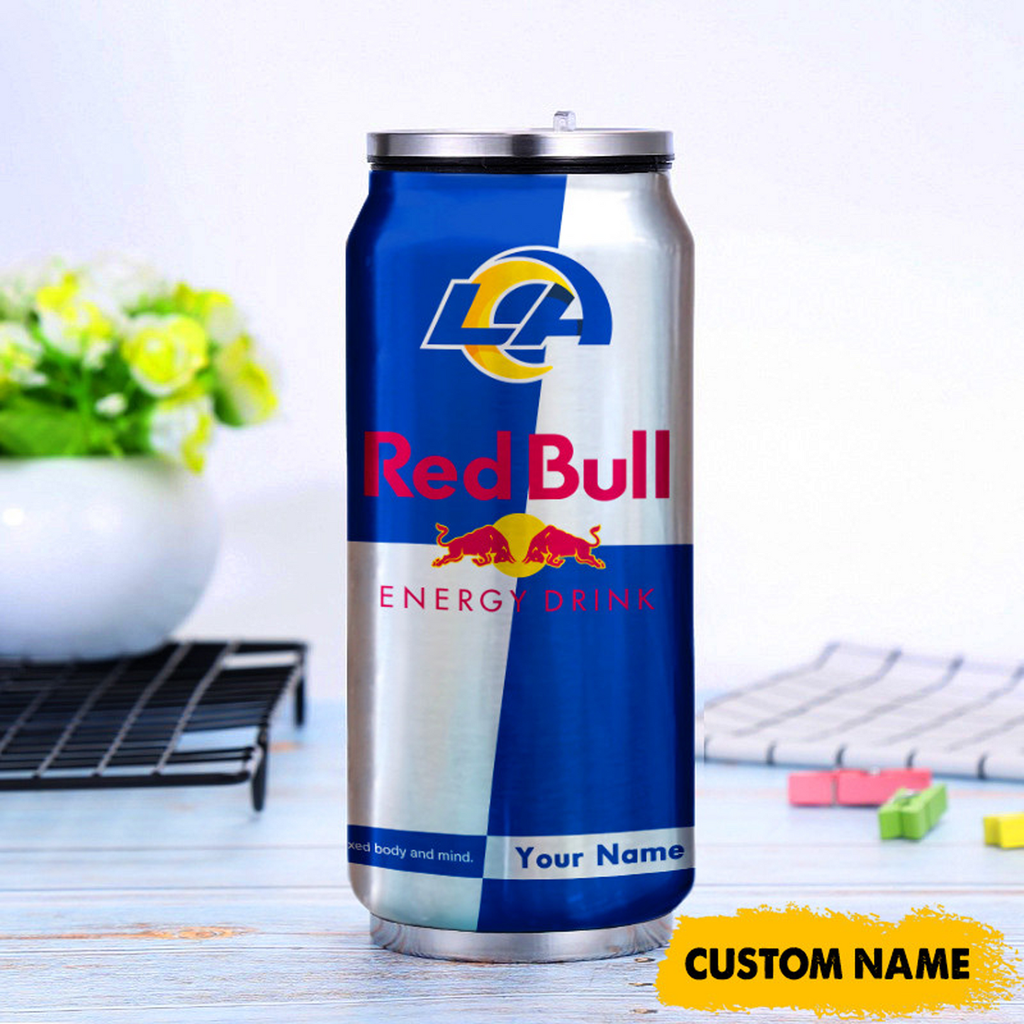LAR x NFL Mix RedB Drink Can Tumbler Custom Any Name DATND TANTD