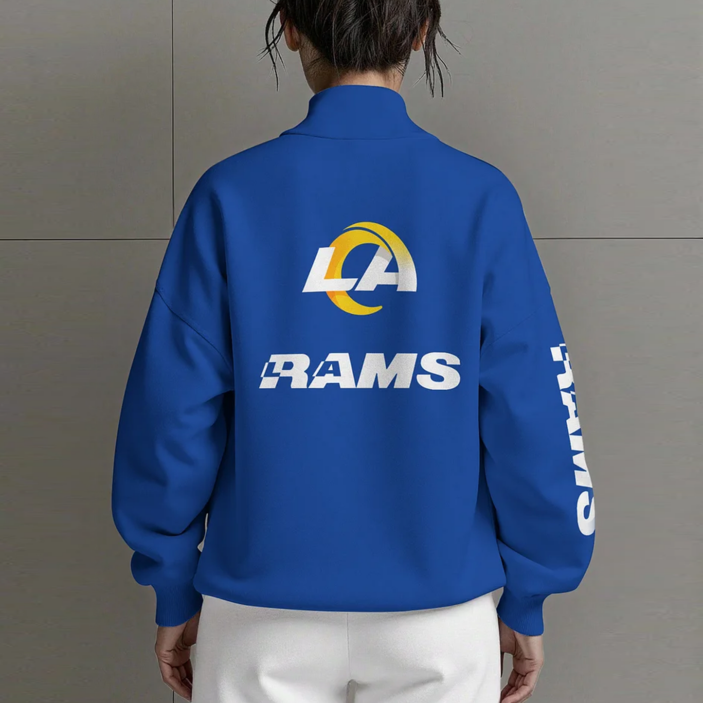 LAR X NFL Women Plain Color Zip Up Long Sleeve Sweatshirt NAK NHT