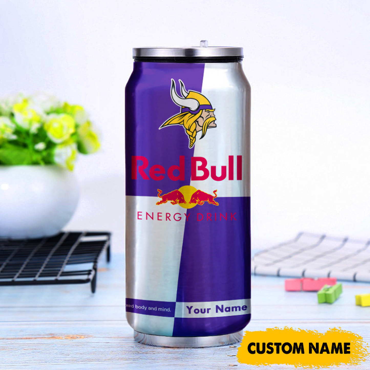 MIN x NFL Mix RedB Drink Can Tumbler Custom Any Name DATND TANTD