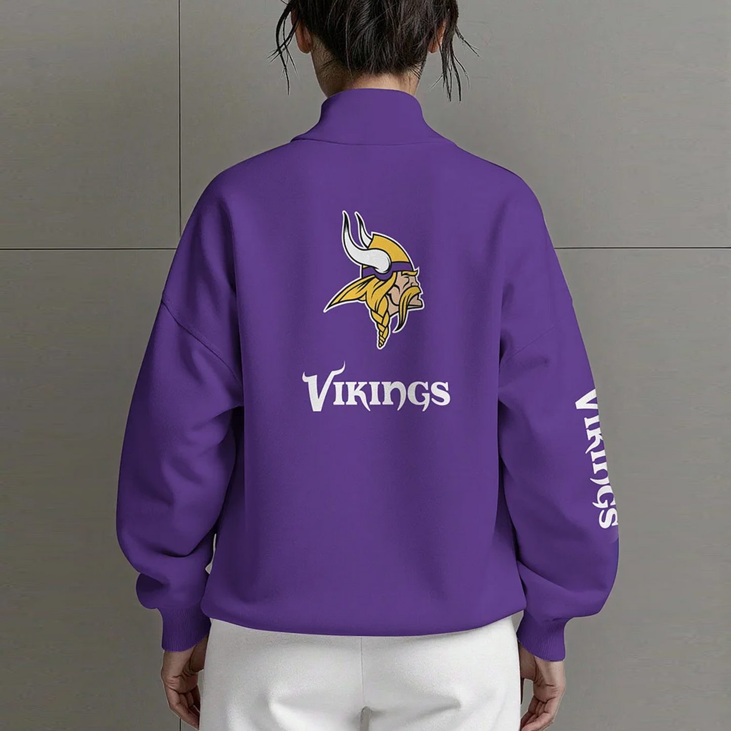 MIN X NFL Women Plain Color Zip Up Long Sleeve Sweatshirt NAK NHT