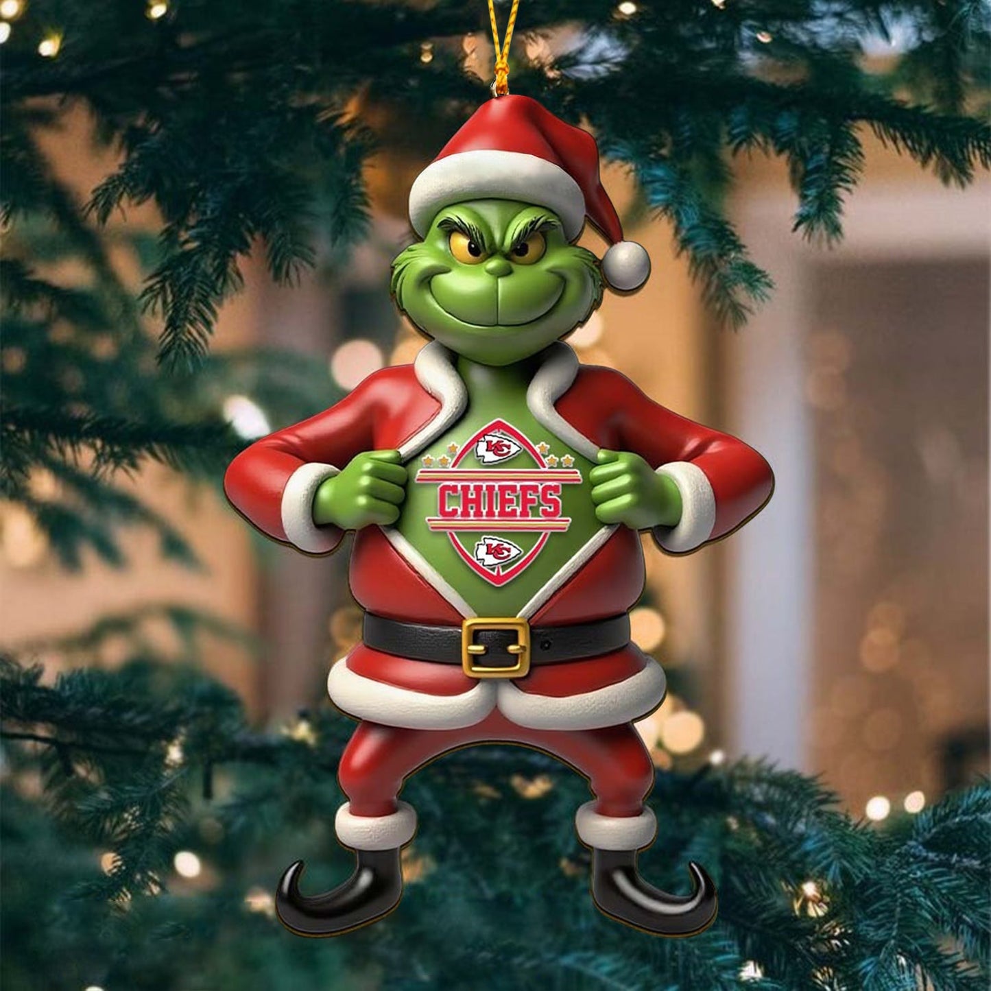 NFL KC The Grinch x Christmas Acrylic Ornament Gift For Fan NDT NHM