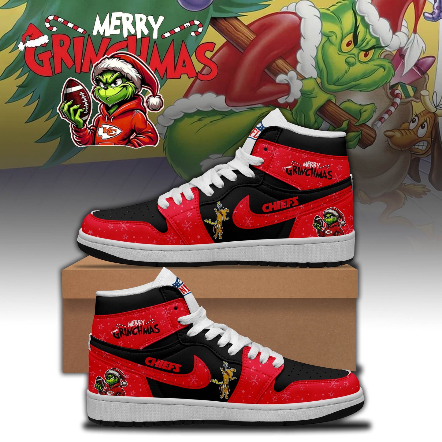 NFL x KC Merry Grinchmas Premium AJ1 MID Sneaker HLP HLPHUONG