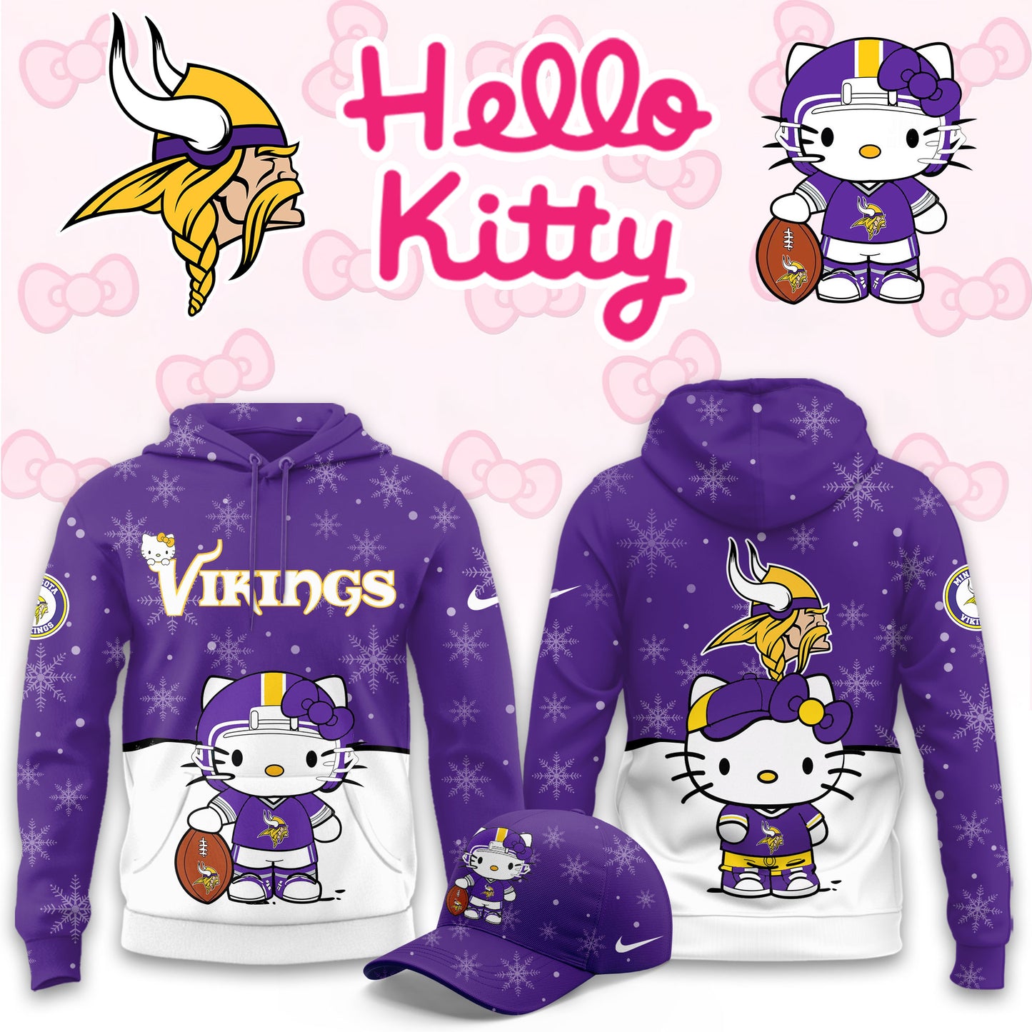 NFL x MIN Chrismas Hello KT 3D Hoodie HLP HLPHUONG