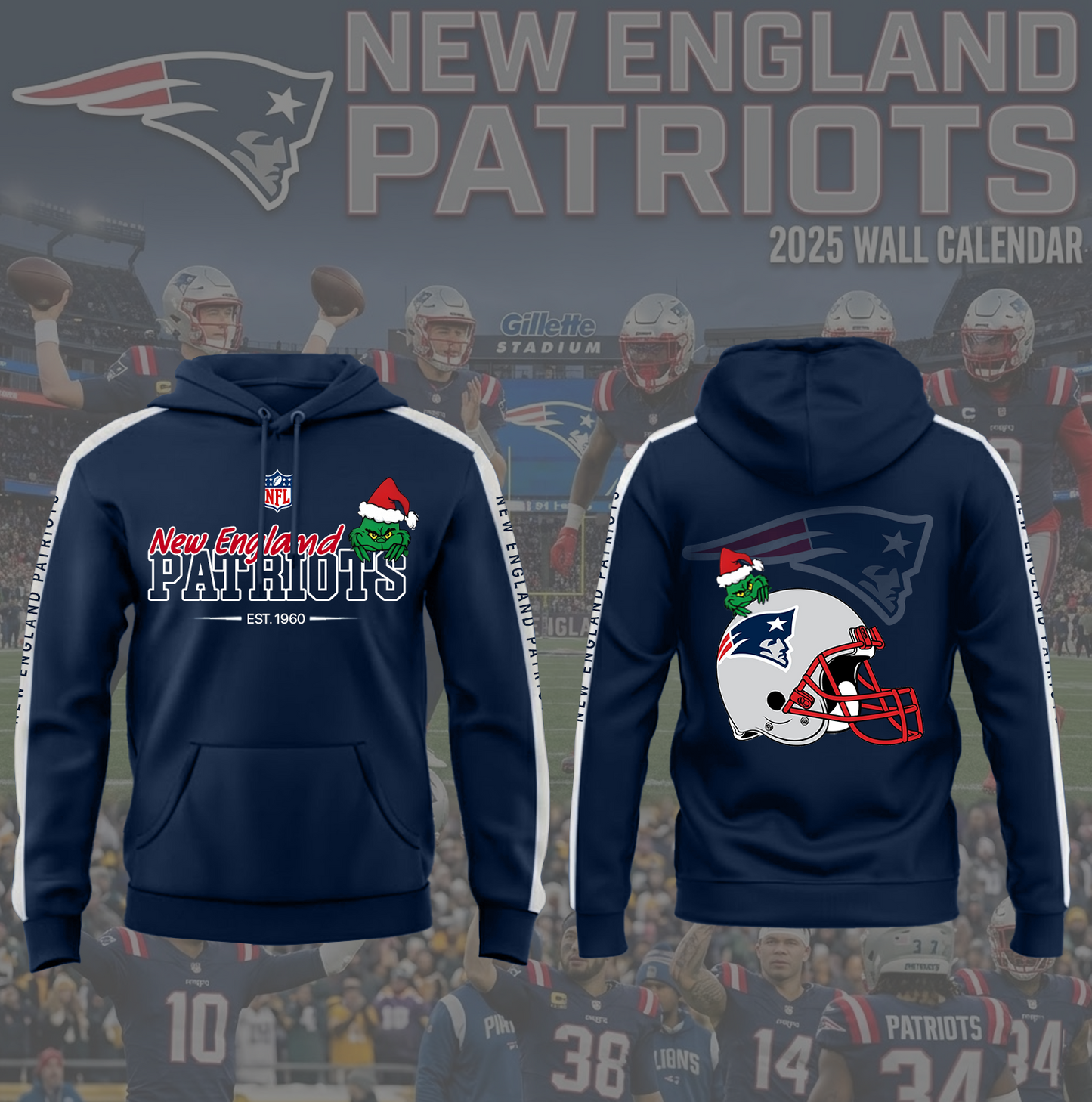 NFL x NE Merry Grinchmas 3D Hoodie HLP HLPHUONG