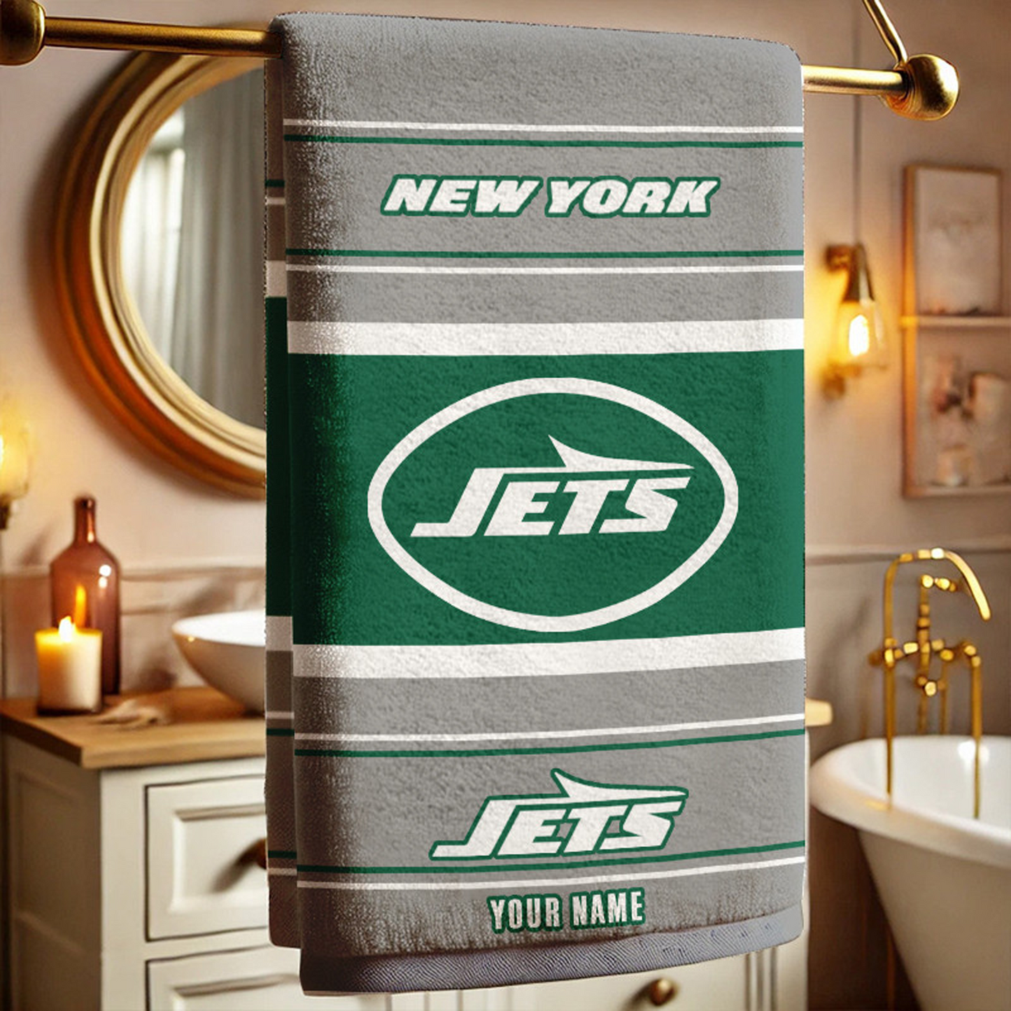 NYJ X NFL New Bath Towel Custom Any Name Gifts NAK NHT