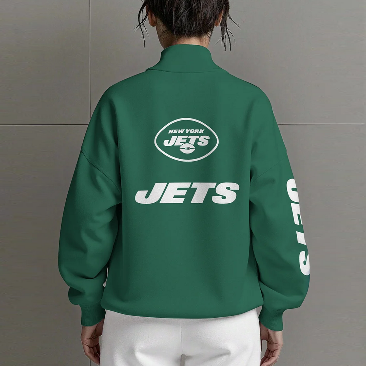NYJ X NFL Women Plain Color Zip Up Long Sleeve Sweatshirt NAK NHT