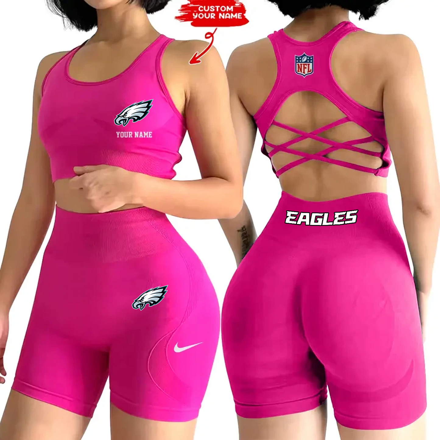PHI x NFL 2-PCS Women's Seamless Yoga Set Sexy Sport Bra High Waist Sports Shorts DATND TANTD