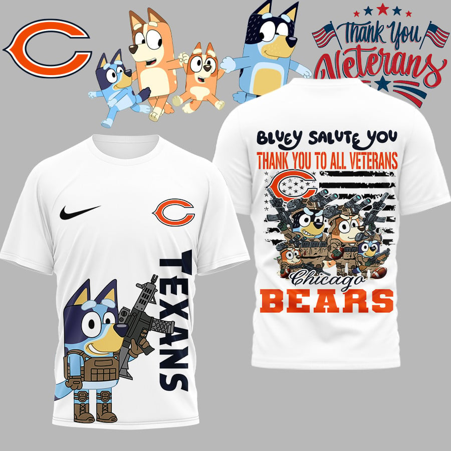Premium NFL CHI Bluey Salute Veterans T-shirt V2 NMD TTV