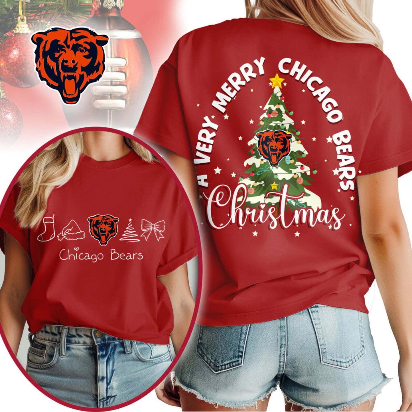 Premium NFL CHI Merry Christmas T-shirt V1 NMD NHM