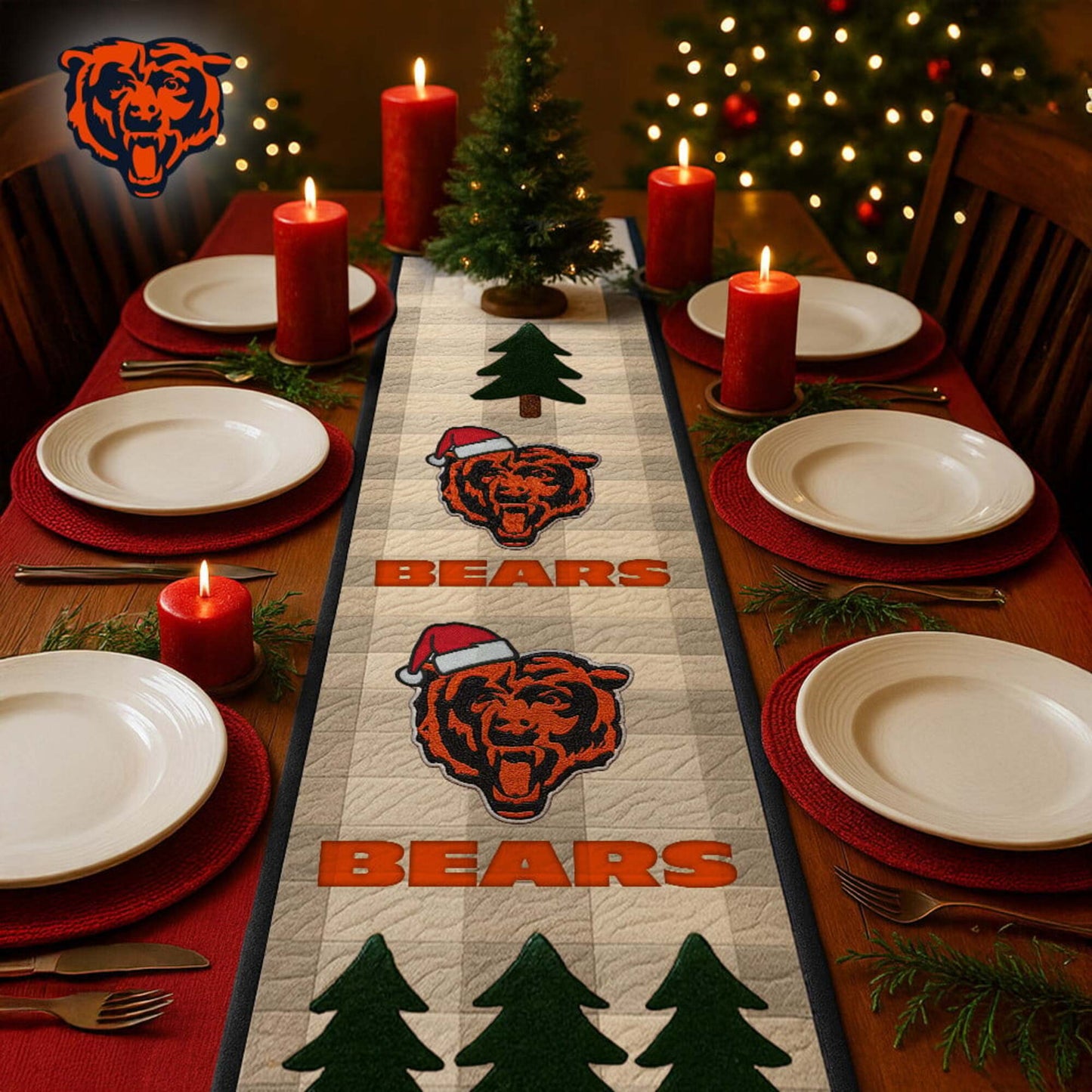 Premium NFL CHI Quilted Christmas Table Runner V1 NMD NHM