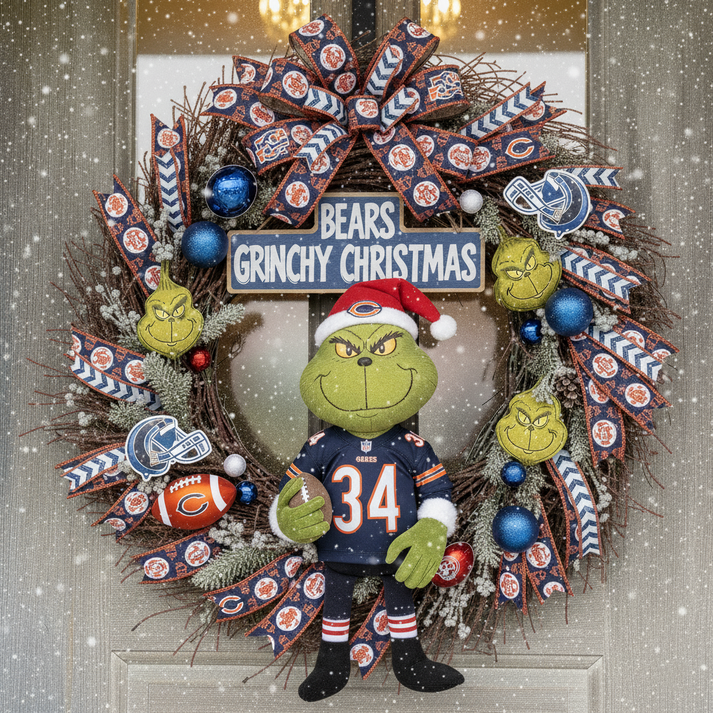 Premium NFL CHI x Grinch Holiday Door Wreath V1 NMD TTV