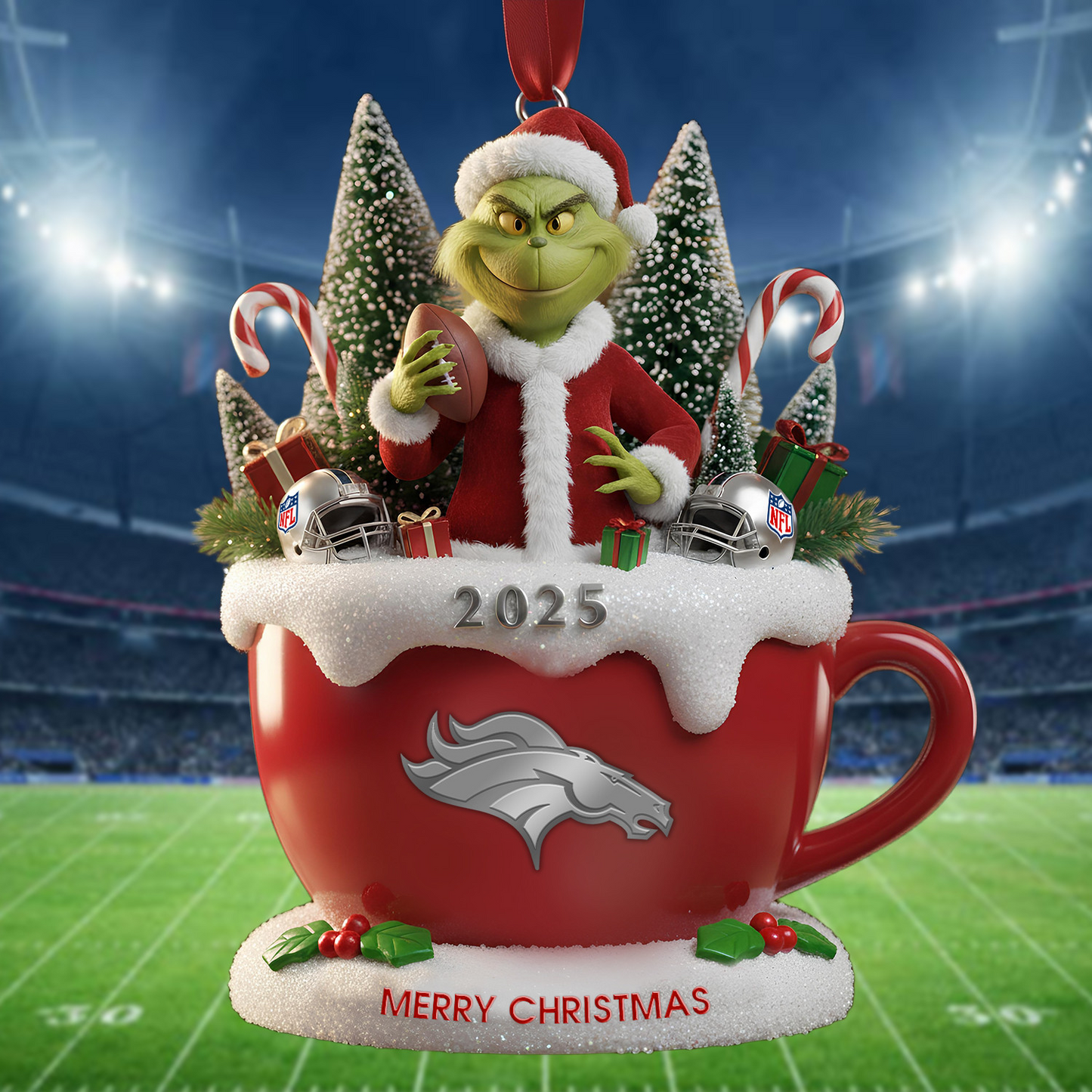 Premium NFL DEN x The Grinch Christmas Ornament V2 NMD TTV