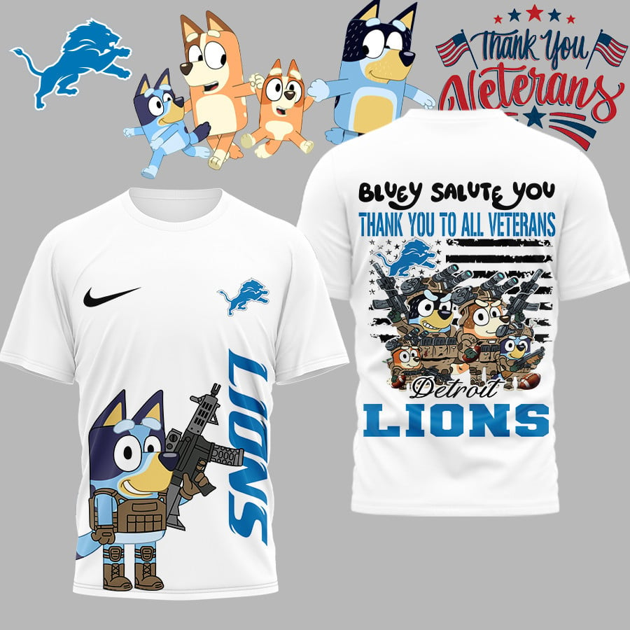 Premium NFL DET Bluey Salute Veterans T-shirt V2 NMD TTV