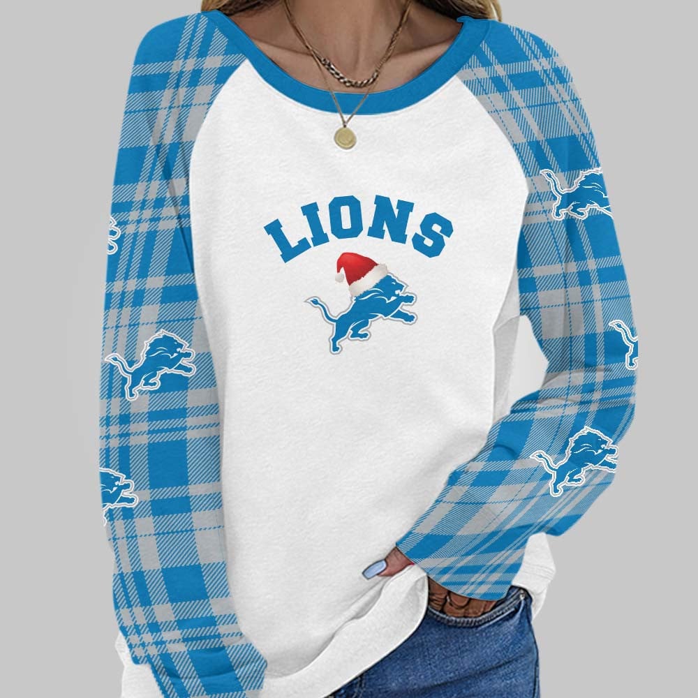 Premium NFL DET Cozy Round Neck Raglan Sleeve Sweatshirt V1 NMD NHM