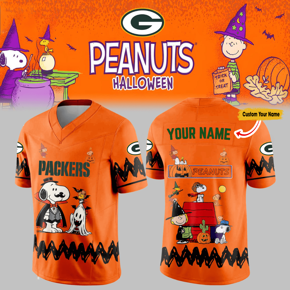 Premium NFL GB x PEA Halloween V-neck Short Sleeve Jersey V1 NMD TTV