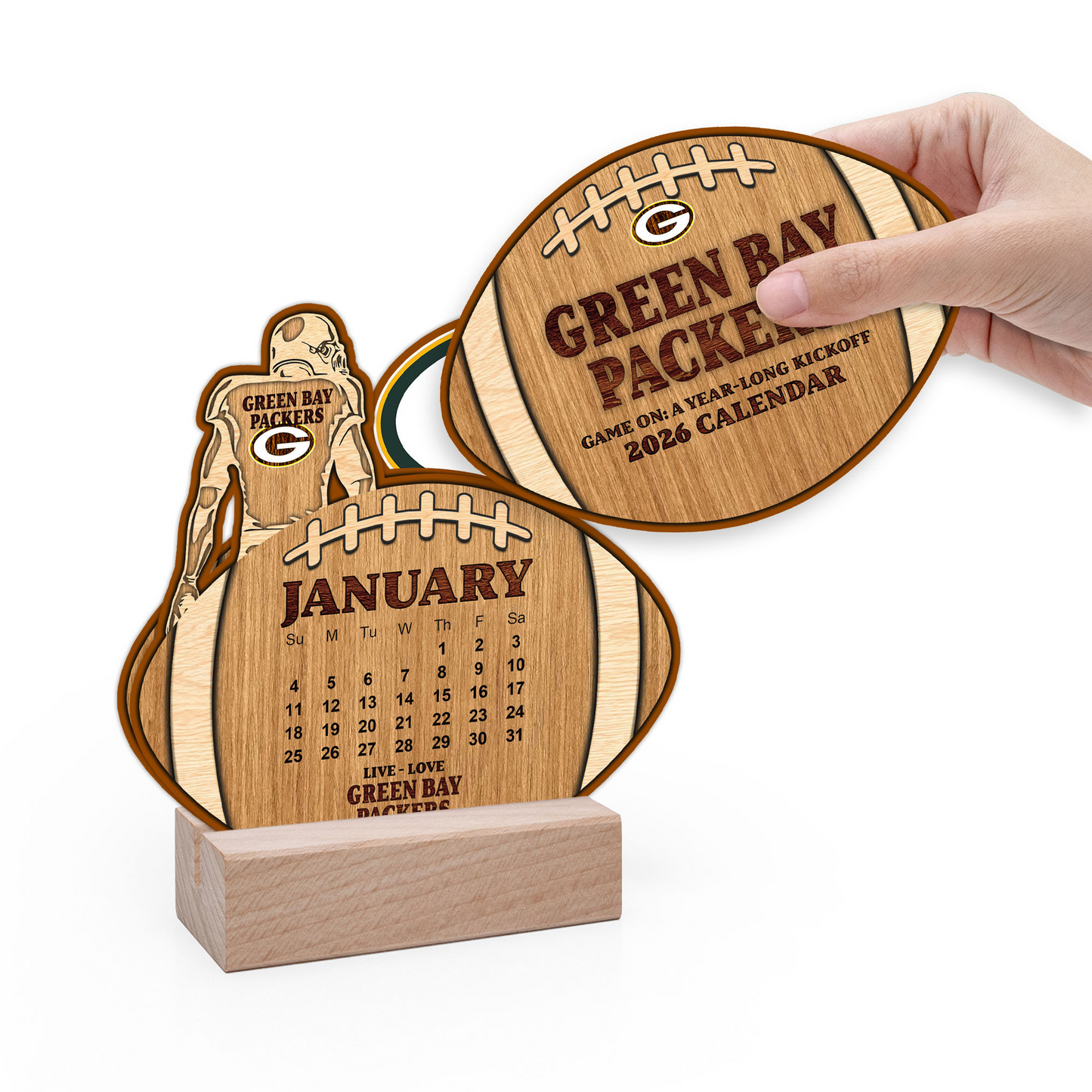Premium NFL GB Football Shaped 2026 Calendar V1 NMD TTV