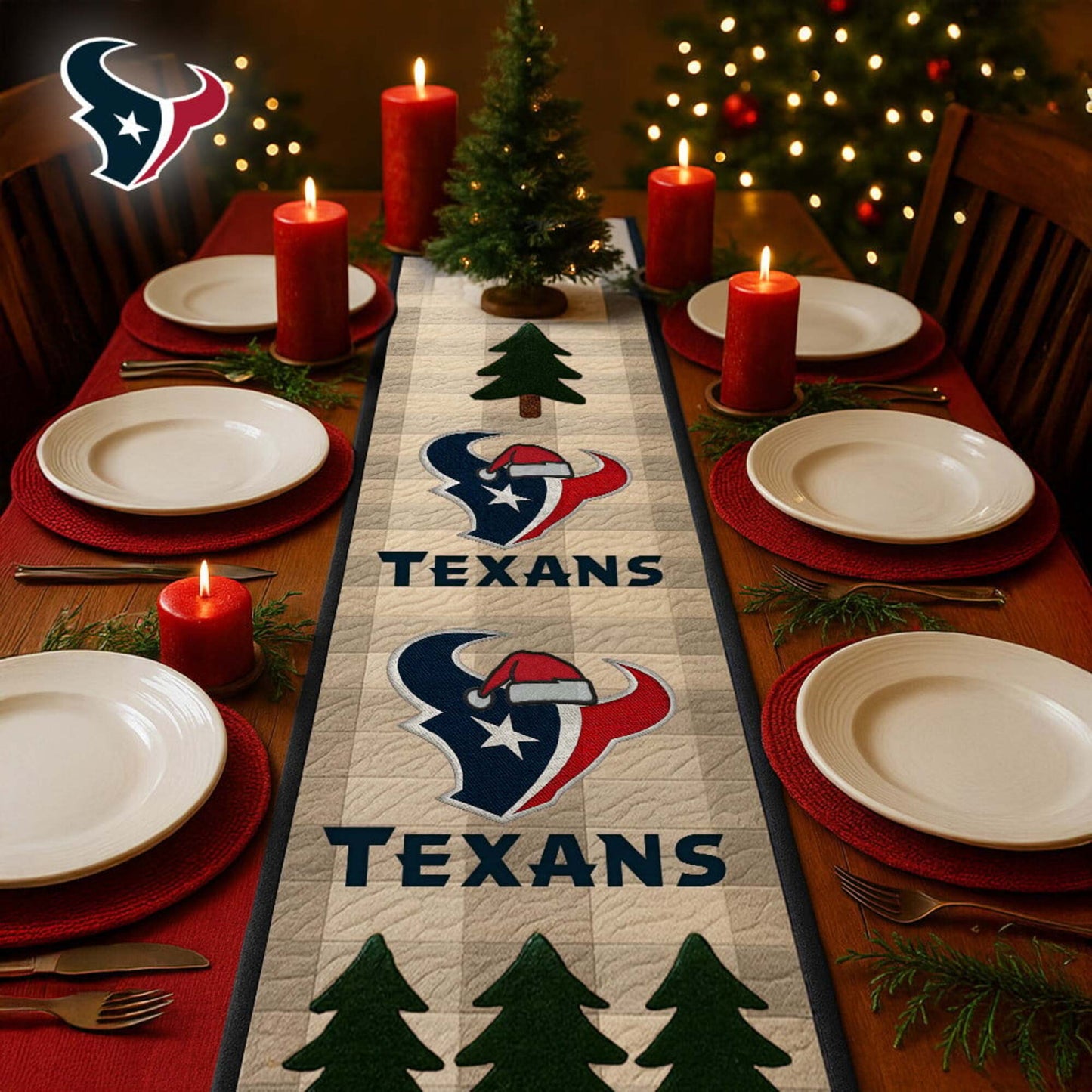 Premium NFL HOU Quilted Christmas Table Runner V1 NMD NHM