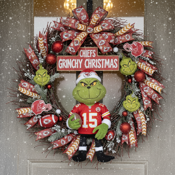 Premium NFL KC x Grinch Holiday Door Wreath V1 NMD TTV