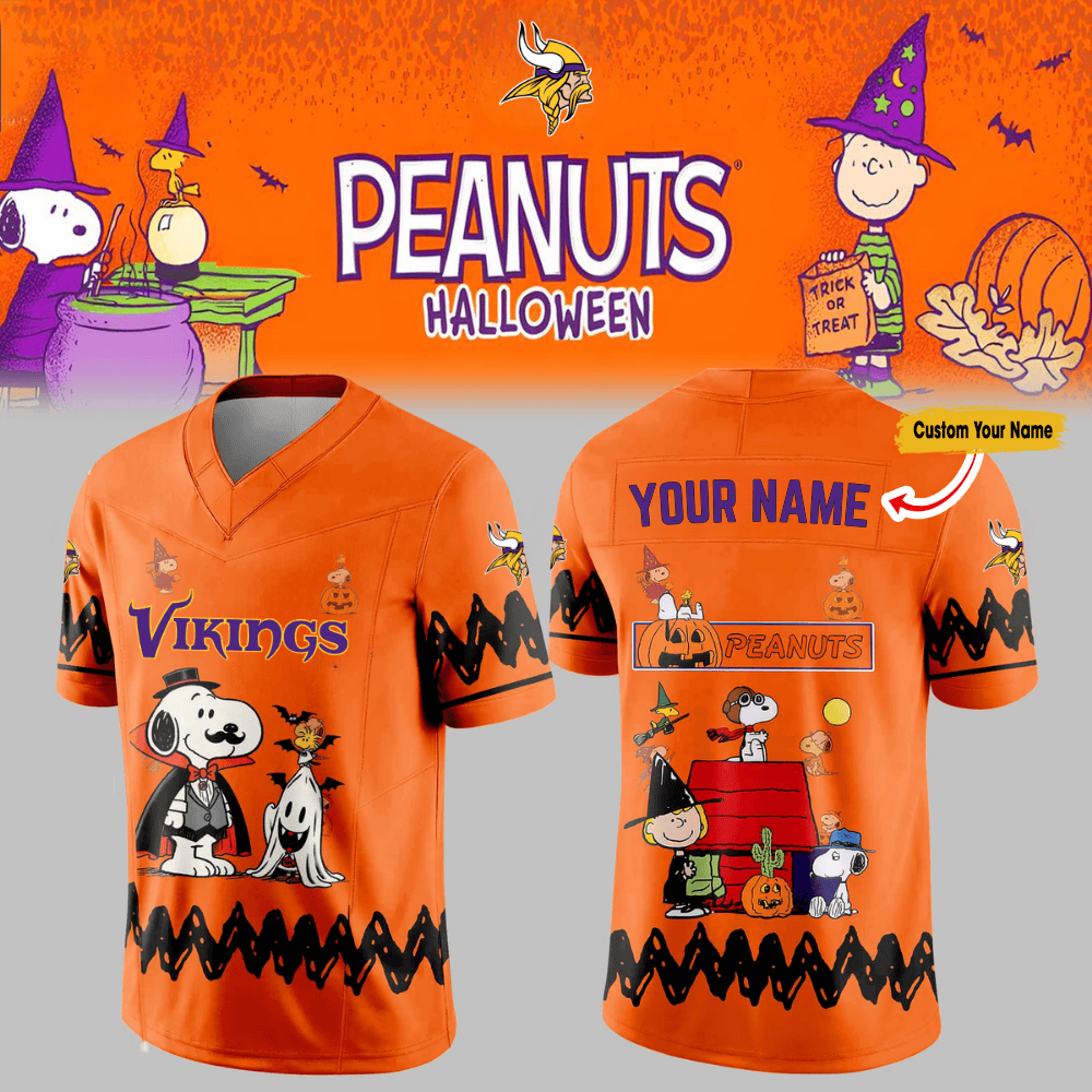 Premium NFL MIN x PEA Halloween V-neck Short Sleeve Jersey V1 NMD TTV
