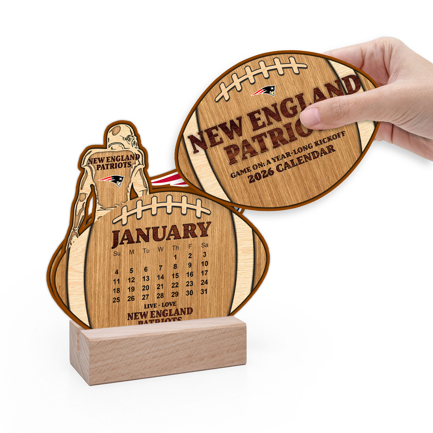 Premium NFL NE Football Shaped 2026 Calendar V1 NMD TTV