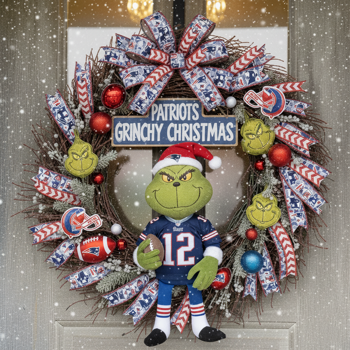 Premium NFL NE x Grinch Holiday Door Wreath V1 NMD TTV