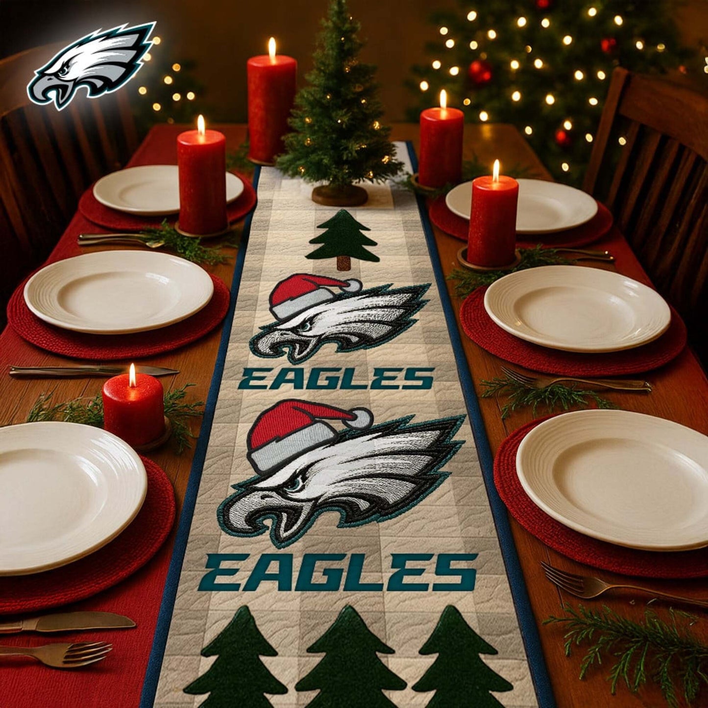 Premium NFL PHI Quilted Christmas Table Runner V1 NMD NHM
