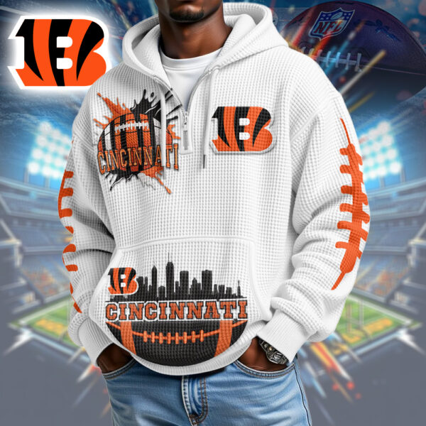 Premium NFL x CIN Waffle Zipper Long Sleeve Hooded Sweatshirt V1 NAK HLPHUONG