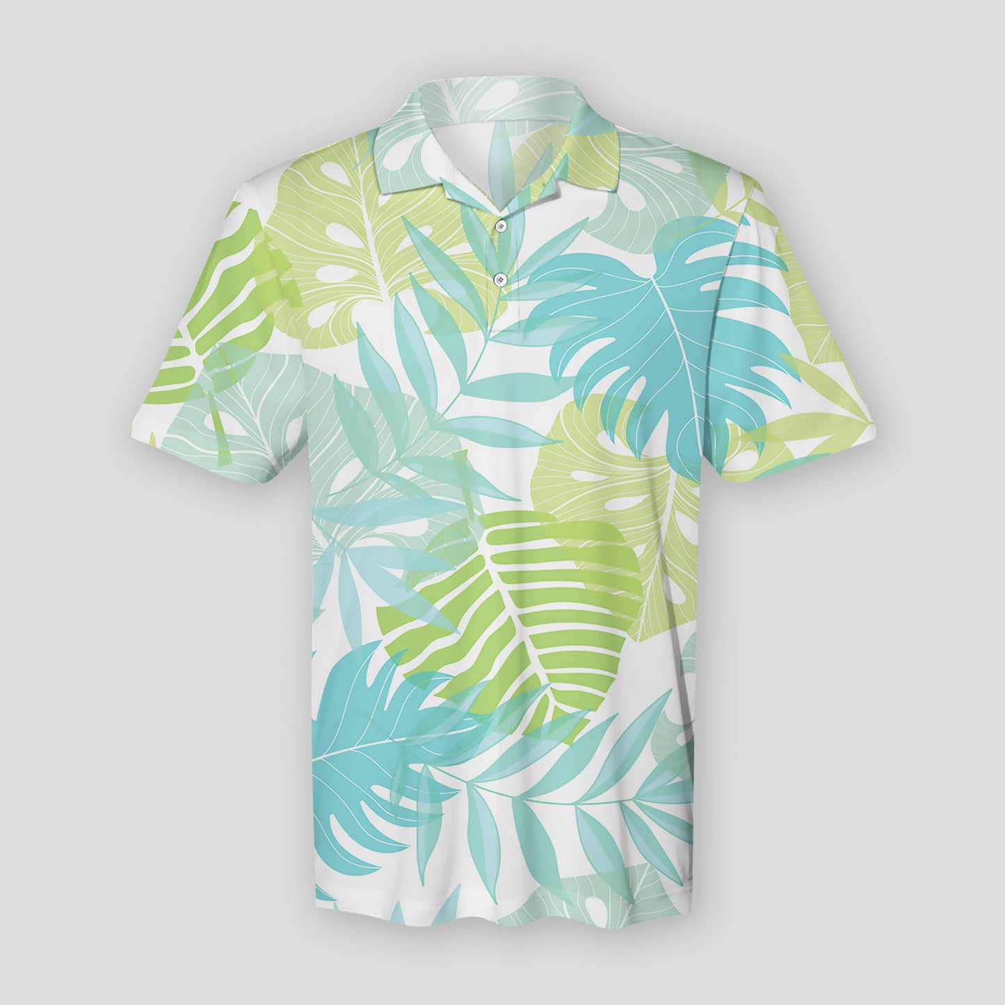 Light Tropical Leaves Summer Hawaiian Polo Shirt For Men | Polo T-shirt | Men Short Sleeve Shirt