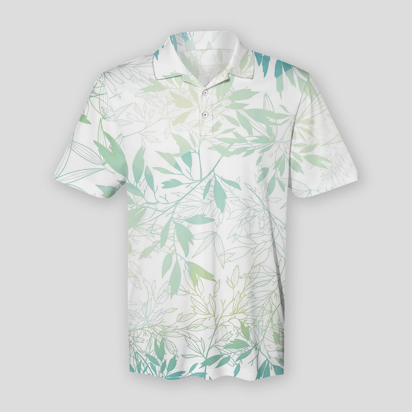 Pastel Blue Green Tropical Leaves Summer Polo Shirt For Men | Polo T-shirt | Men Short Sleeve Shirt