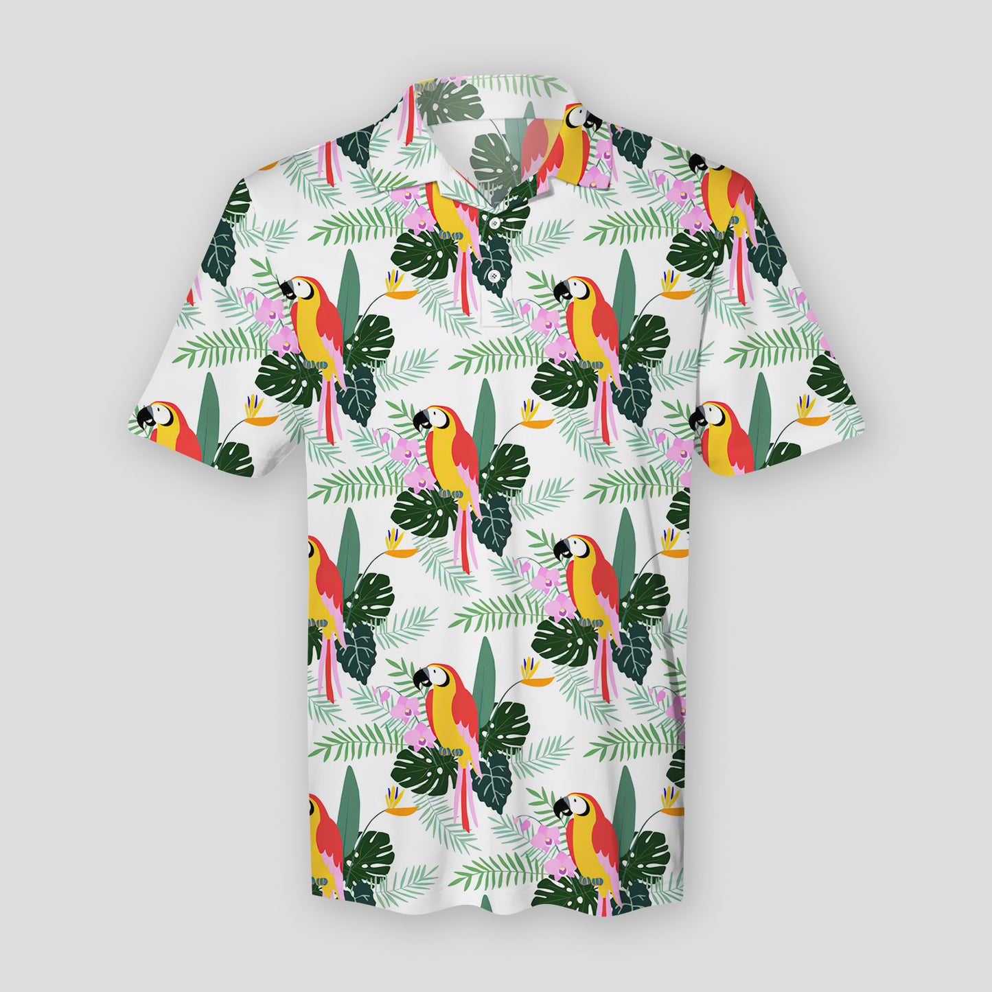 Hawaii Parrot Tropical Leaves Summer Polo Shirt For Men | Polo T-shirt | Men Short Sleeve Shirt