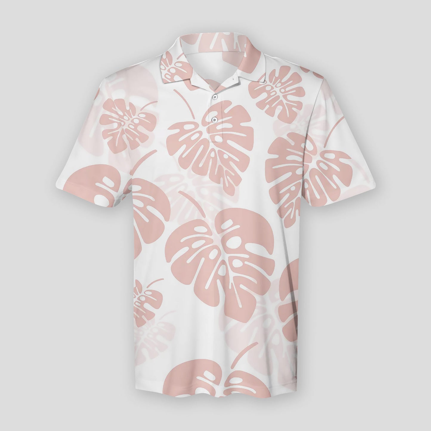 Summer Seamless Pattern With Pink Monstera Polo Shirt For Men | Polo T-shirt | Men Short Sleeve Shirt