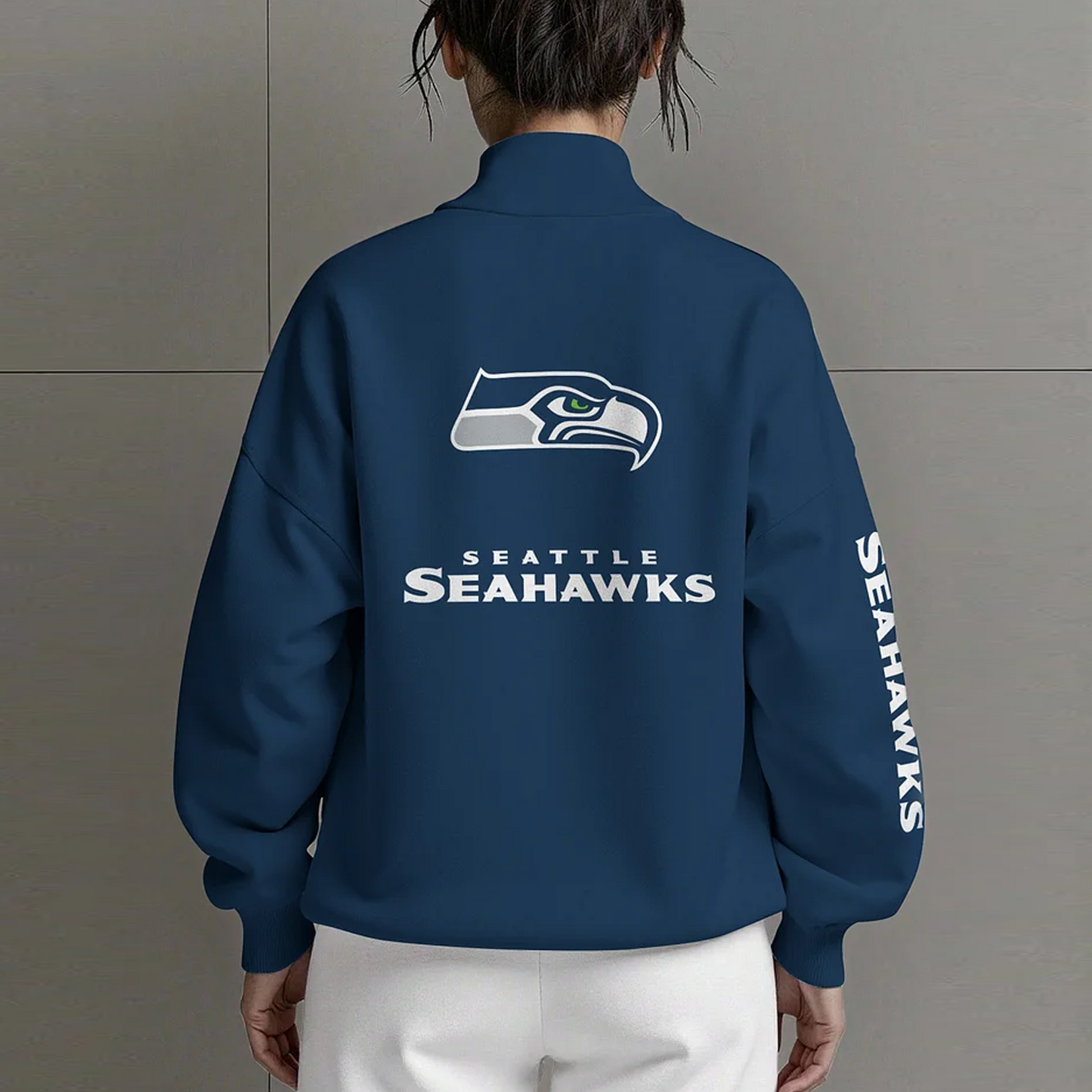 SEA X NFL Women Plain Color Zip Up Long Sleeve Sweatshirt NAK NHT