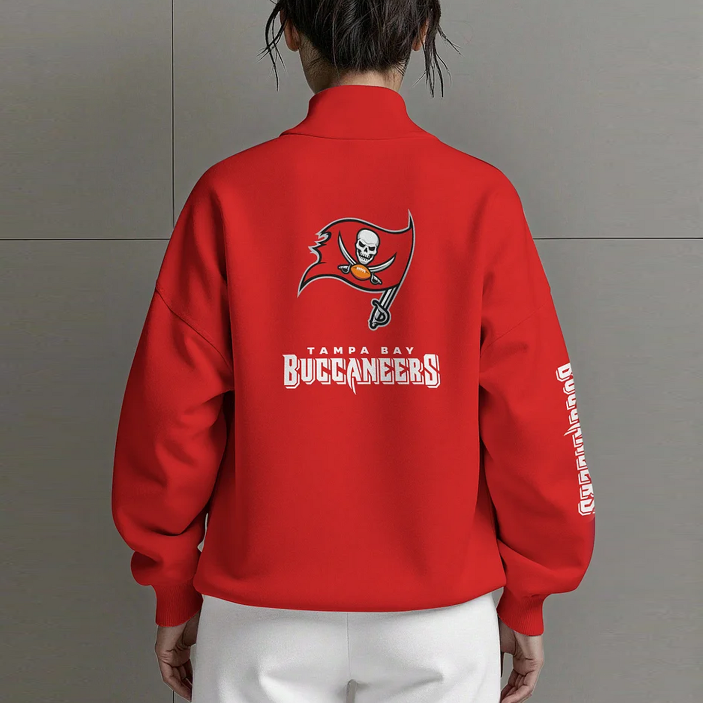 TB X NFL Women Plain Color Zip Up Long Sleeve Sweatshirt NAK NHT